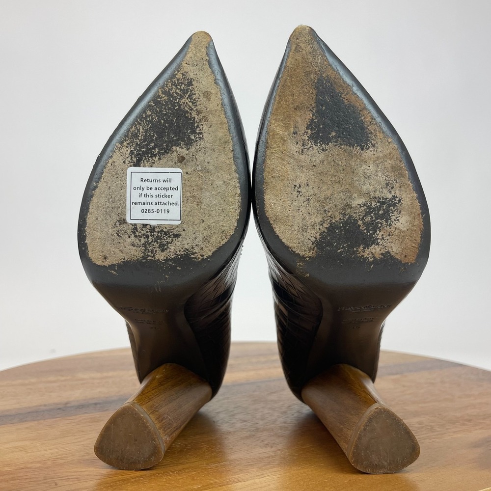 Womens YSL Saint Laurent Dark Gray Croc Print Leather Block Heels Size 36 US 6 - Picture 15 of 16